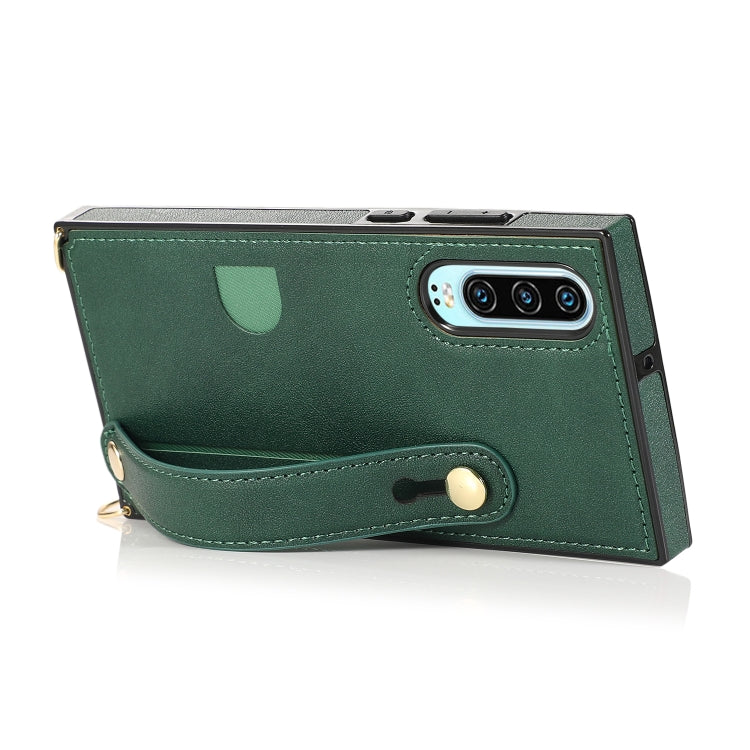 For Huawei P30 Wrist Strap PU+TPU Shockproof Protective Case with Crossbody Lanyard & Holder & Card Slot