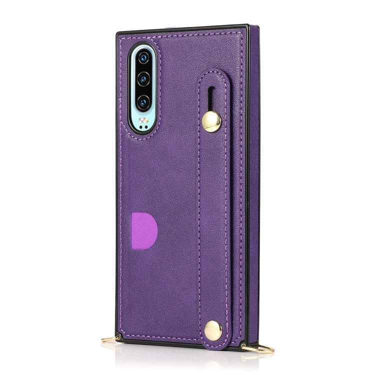 For Huawei P30 Wrist Strap PU+TPU Shockproof Protective Case with Crossbody Lanyard & Holder & Card Slot