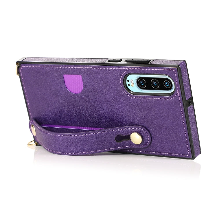 For Huawei P30 Wrist Strap PU+TPU Shockproof Protective Case with Crossbody Lanyard & Holder & Card Slot