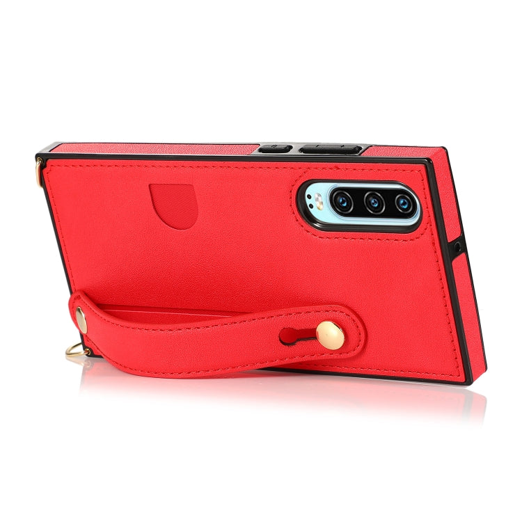 For Huawei P30 Wrist Strap PU+TPU Shockproof Protective Case with Crossbody Lanyard & Holder & Card Slot