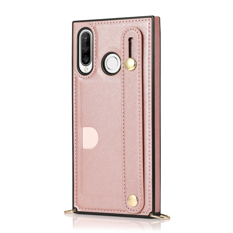 For Huawei P30 Lite Wrist Strap PU+TPU Shockproof Protective Case with Crossbody Lanyard & Holder & Card Slot