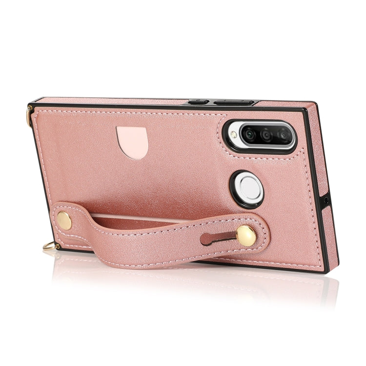 For Huawei P30 Lite Wrist Strap PU+TPU Shockproof Protective Case with Crossbody Lanyard & Holder & Card Slot