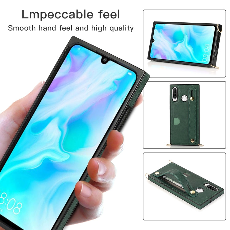 For Huawei P30 Lite Wrist Strap PU+TPU Shockproof Protective Case with Crossbody Lanyard & Holder & Card Slot