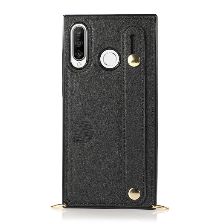 For Huawei P30 Lite Wrist Strap PU+TPU Shockproof Protective Case with Crossbody Lanyard & Holder & Card Slot