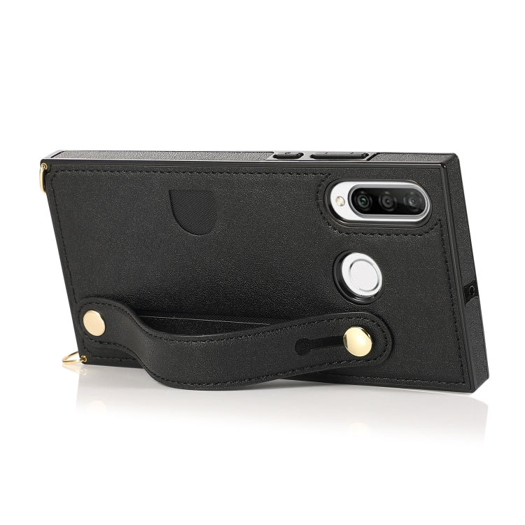 For Huawei P30 Lite Wrist Strap PU+TPU Shockproof Protective Case with Crossbody Lanyard & Holder & Card Slot