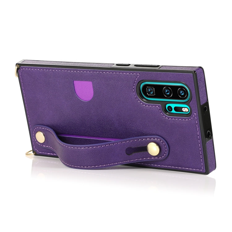 For Huawei P30 Pro Wrist Strap PU+TPU Shockproof Protective Case with Crossbody Lanyard & Holder & Card Slot