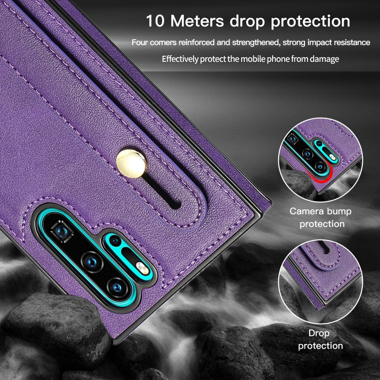 For Huawei P30 Pro Wrist Strap PU+TPU Shockproof Protective Case with Crossbody Lanyard & Holder & Card Slot