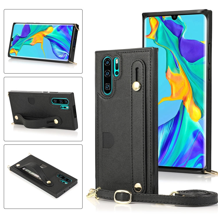 For Huawei P30 Pro Wrist Strap PU+TPU Shockproof Protective Case with Crossbody Lanyard & Holder & Card Slot