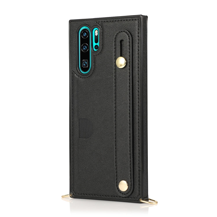 For Huawei P30 Pro Wrist Strap PU+TPU Shockproof Protective Case with Crossbody Lanyard & Holder & Card Slot