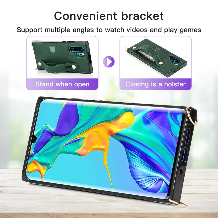 For Huawei P30 Pro Wrist Strap PU+TPU Shockproof Protective Case with Crossbody Lanyard & Holder & Card Slot