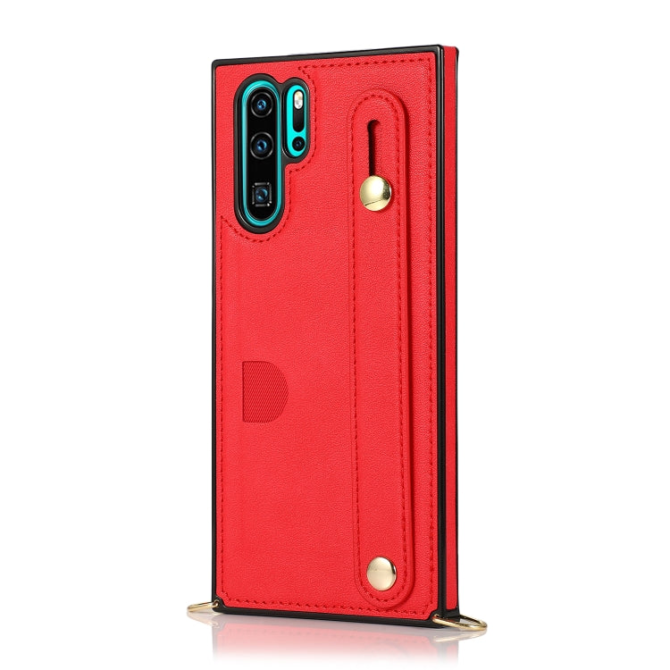 For Huawei P30 Pro Wrist Strap PU+TPU Shockproof Protective Case with Crossbody Lanyard & Holder & Card Slot