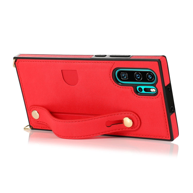 For Huawei P30 Pro Wrist Strap PU+TPU Shockproof Protective Case with Crossbody Lanyard & Holder & Card Slot