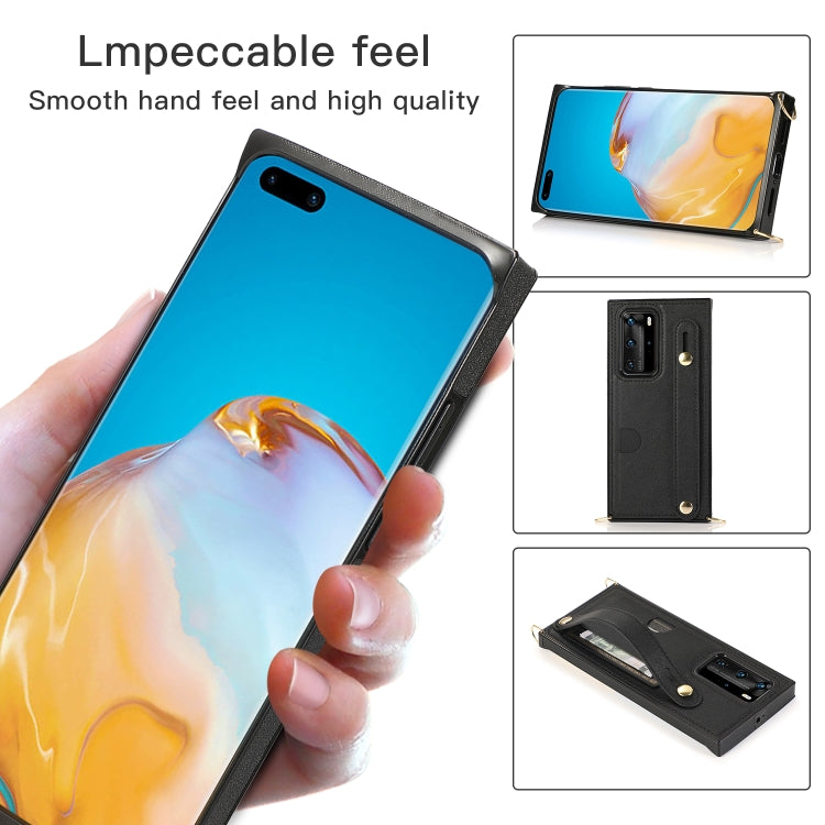For Huawei P40 Wrist Strap PU+TPU Shockproof Protective Case with Crossbody Lanyard & Holder & Card Slot