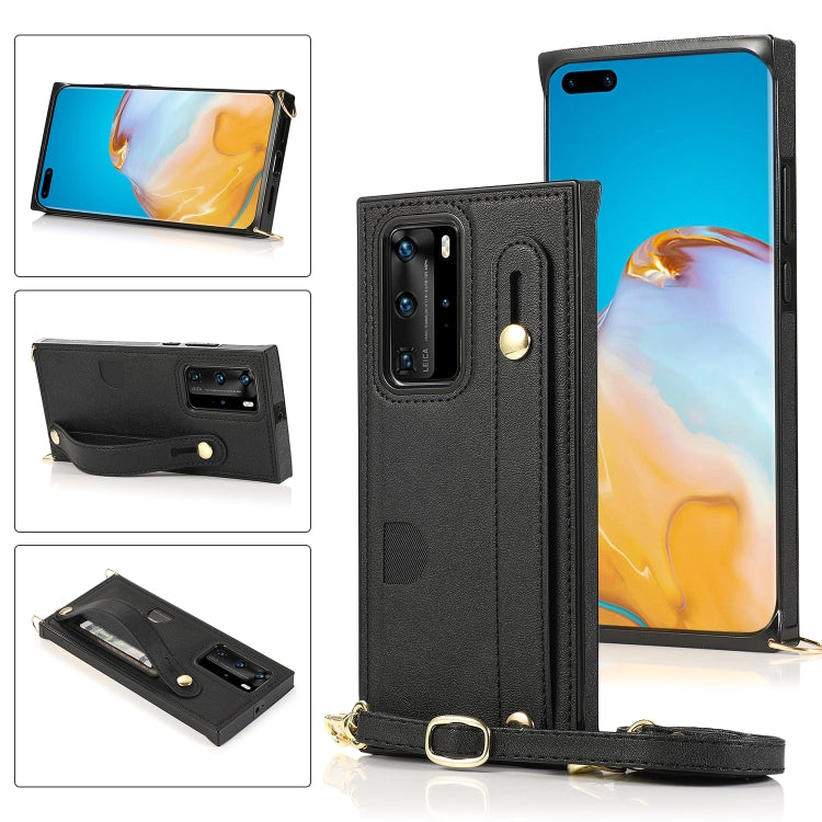 For Huawei P40 Wrist Strap PU+TPU Shockproof Protective Case with Crossbody Lanyard & Holder & Card Slot