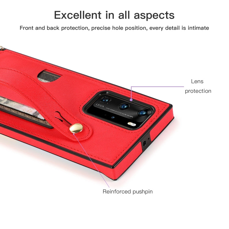 For Huawei P40 Wrist Strap PU+TPU Shockproof Protective Case with Crossbody Lanyard & Holder & Card Slot