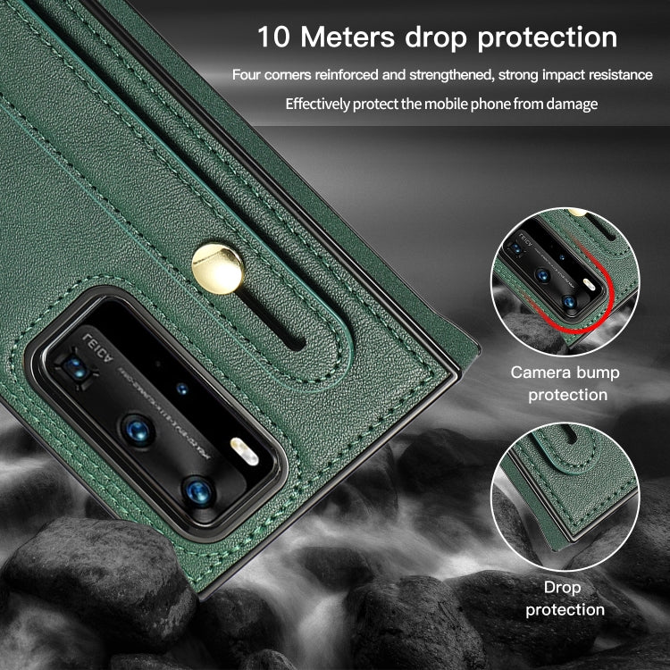 For Huawei P40 Pro Wrist Strap PU+TPU Shockproof Protective Case with Crossbody Lanyard & Holder & Card Slot