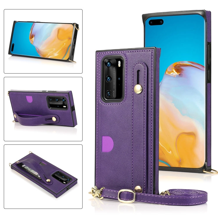 For Huawei P40 Pro Wrist Strap PU+TPU Shockproof Protective Case with Crossbody Lanyard & Holder & Card Slot