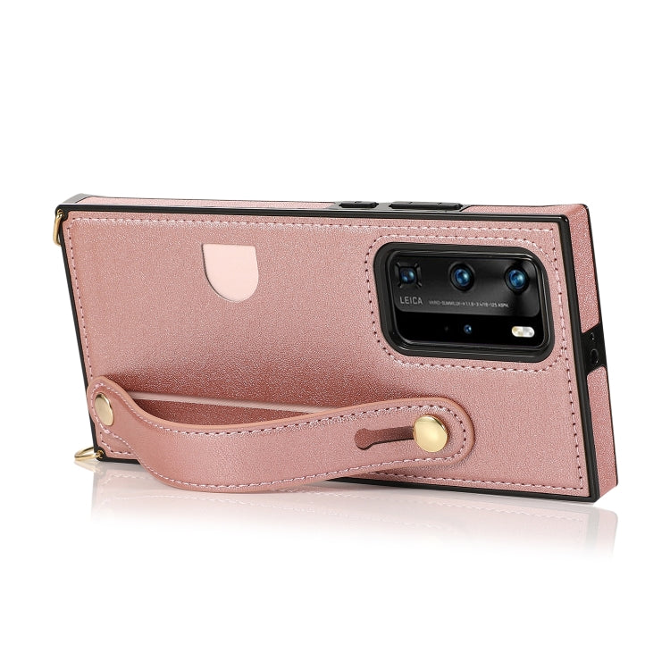 For Huawei P40 Pro Plus Wrist Strap PU+TPU Shockproof Protective Case with Crossbody Lanyard & Holder & Card Slot