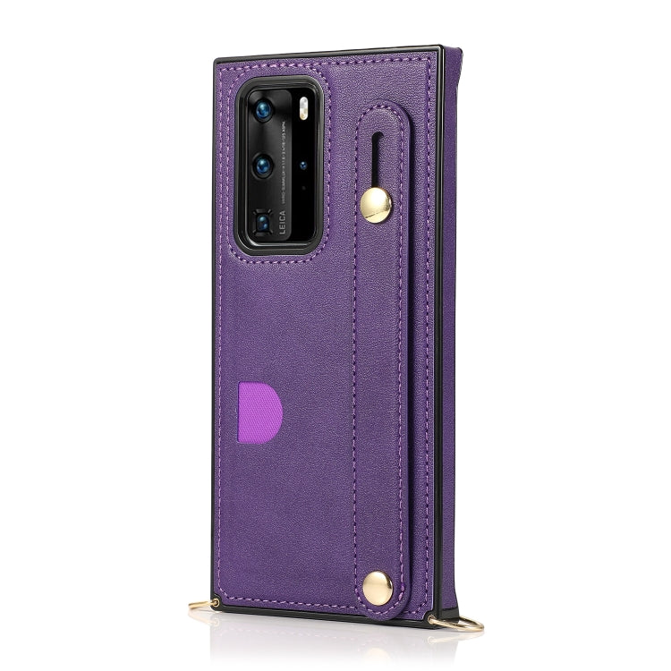 For Huawei P40 Pro Plus Wrist Strap PU+TPU Shockproof Protective Case with Crossbody Lanyard & Holder & Card Slot