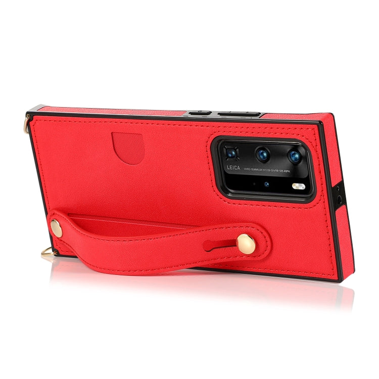 For Huawei P40 Pro Plus Wrist Strap PU+TPU Shockproof Protective Case with Crossbody Lanyard & Holder & Card Slot