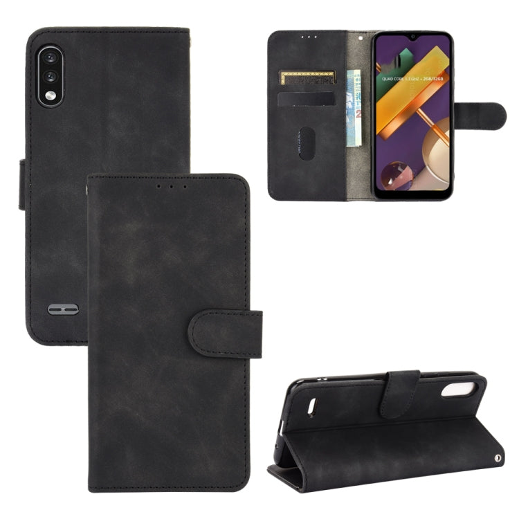 For LG K22 Solid Color Skin Feel Magnetic Buckle Horizontal Flip Calf Texture PU Leather Case with Holder & Card Slots & Wallet