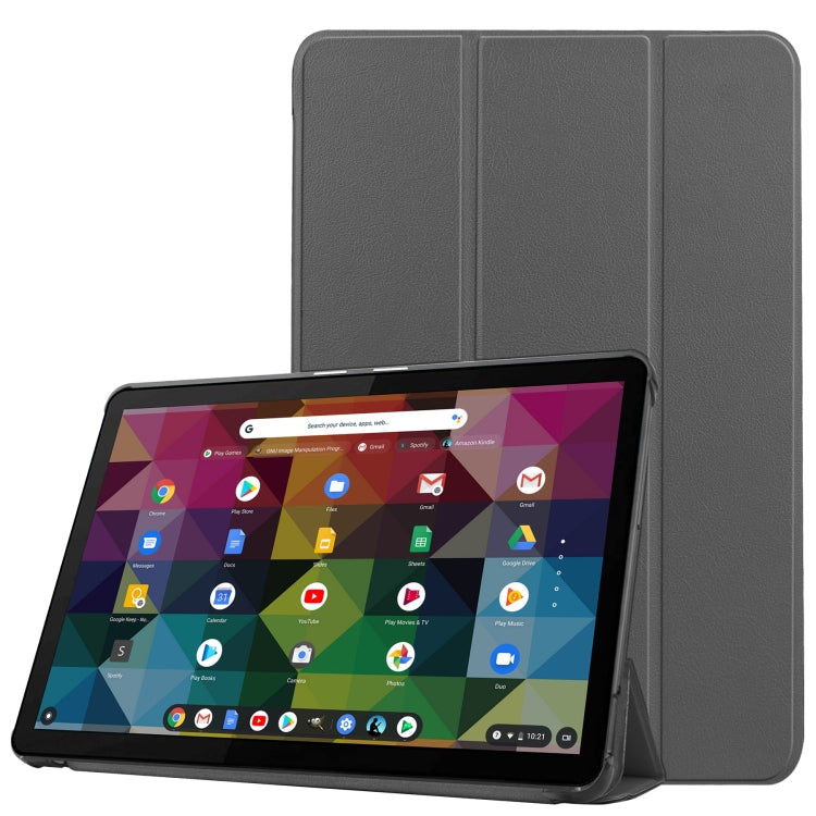 For Lenovo Duet Chromebook uster Texture Smart PU Leather Case with Sleep / Wake-up Function & 3-Fold Holder