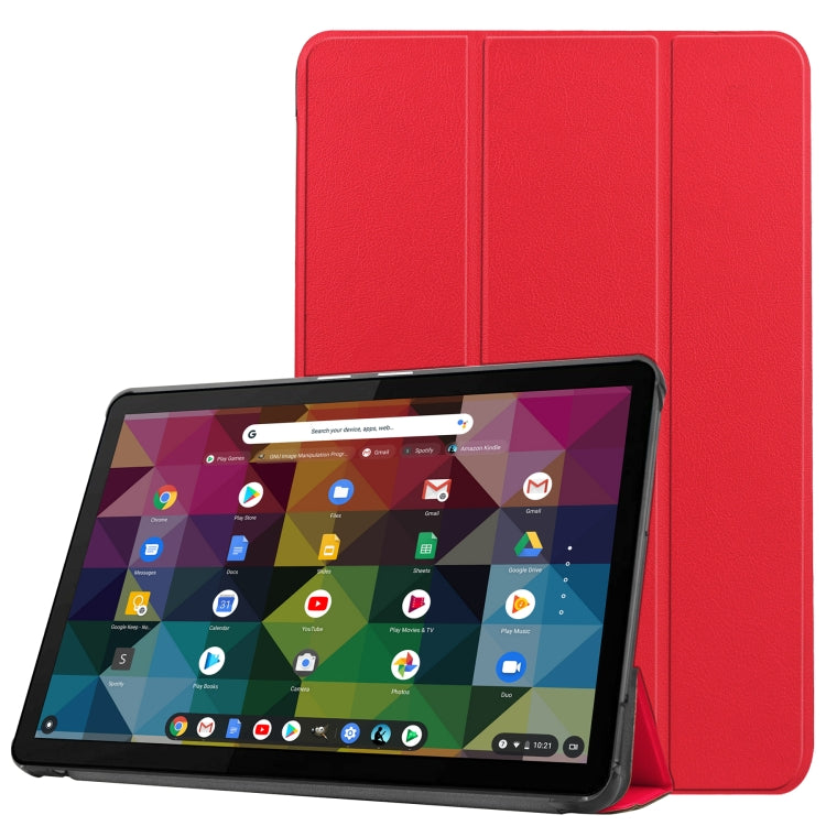 For Lenovo Duet Chromebook uster Texture Smart PU Leather Case with Sleep / Wake-up Function & 3-Fold Holder