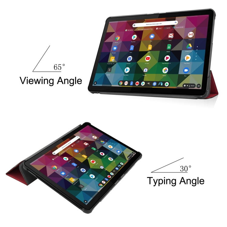 For Lenovo Duet Chromebook uster Texture Smart PU Leather Case with Sleep / Wake-up Function & 3-Fold Holder