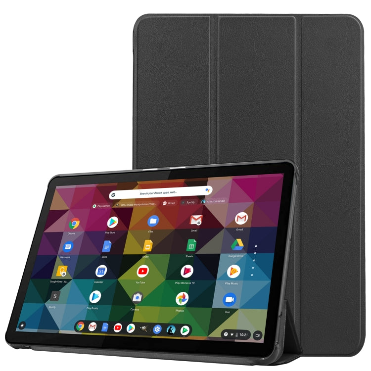 For Lenovo Duet Chromebook uster Texture Smart PU Leather Case with Sleep / Wake-up Function & 3-Fold Holder