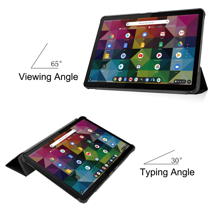 For Lenovo Duet Chromebook uster Texture Smart PU Leather Case with Sleep / Wake-up Function & 3-Fold Holder