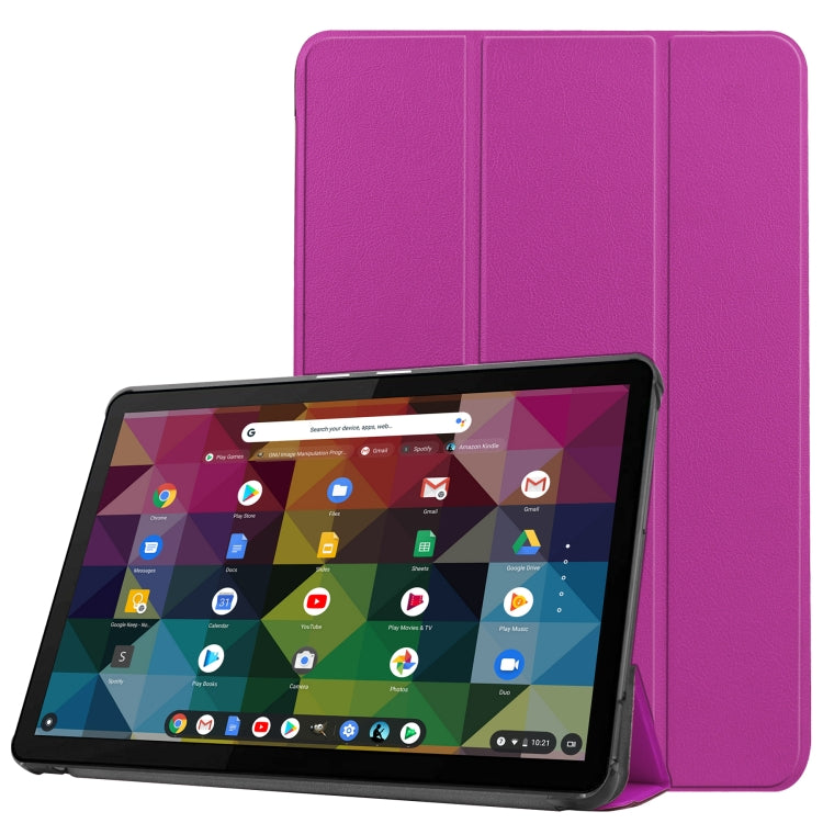 For Lenovo Duet Chromebook uster Texture Smart PU Leather Case with Sleep / Wake-up Function & 3-Fold Holder