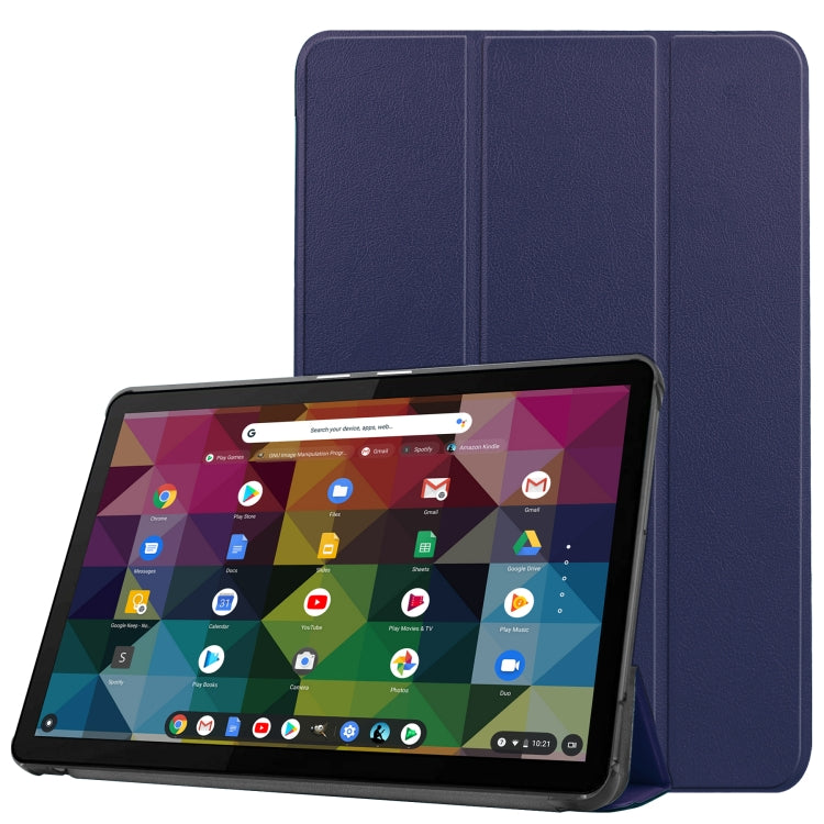For Lenovo Duet Chromebook uster Texture Smart PU Leather Case with Sleep / Wake-up Function & 3-Fold Holder