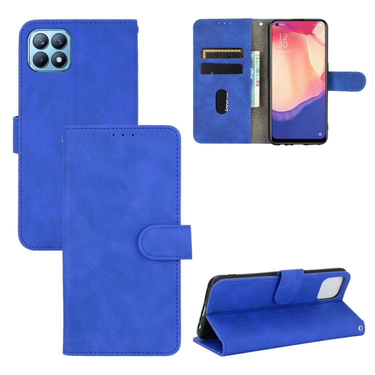 For OPPO Reno4 SE Solid Color Skin Feel Magnetic Buckle Horizontal Flip Calf Texture PU Leather Case with Holder & Card Slots & Wallet