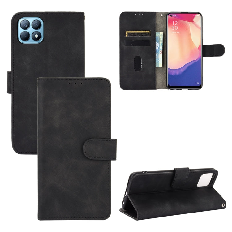For OPPO Reno4 SE Solid Color Skin Feel Magnetic Buckle Horizontal Flip Calf Texture PU Leather Case with Holder & Card Slots & Wallet