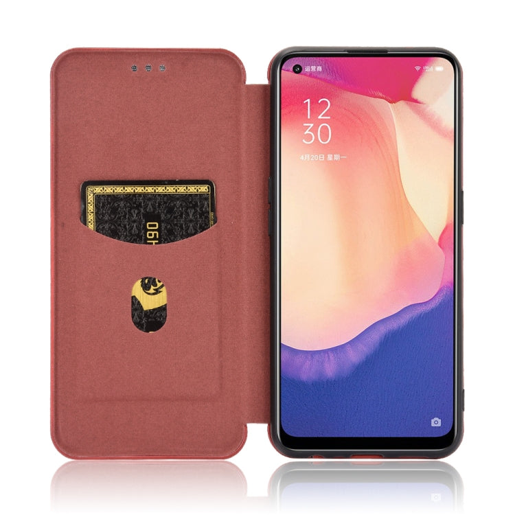 For OPPO Reno4 SE Carbon Fiber Texture Horizontal Flip TPU + PC + PU Leather Case with Card Slot