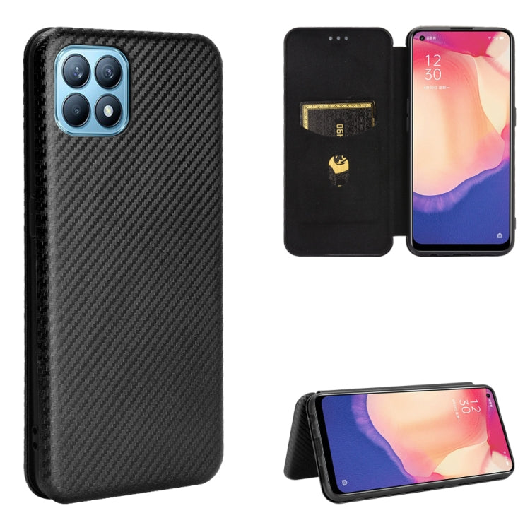For OPPO Reno4 SE Carbon Fiber Texture Horizontal Flip TPU + PC + PU Leather Case with Card Slot