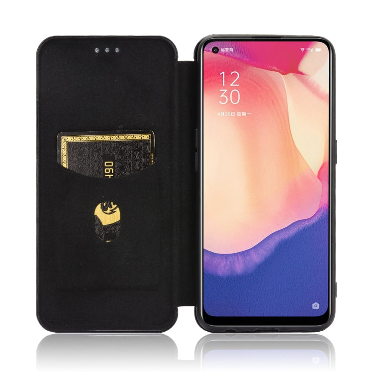 For OPPO Reno4 SE Carbon Fiber Texture Horizontal Flip TPU + PC + PU Leather Case with Card Slot