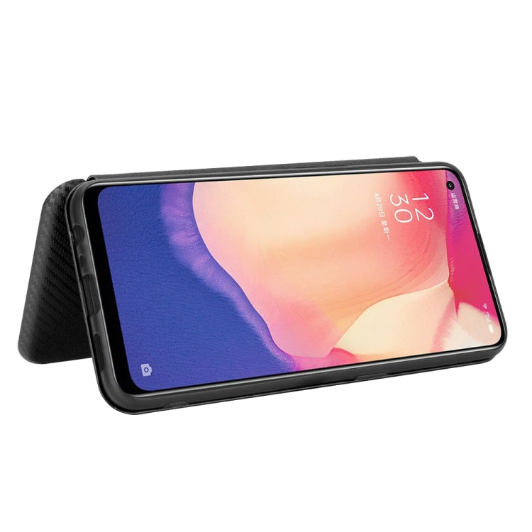 For OPPO Reno4 SE Carbon Fiber Texture Horizontal Flip TPU + PC + PU Leather Case with Card Slot
