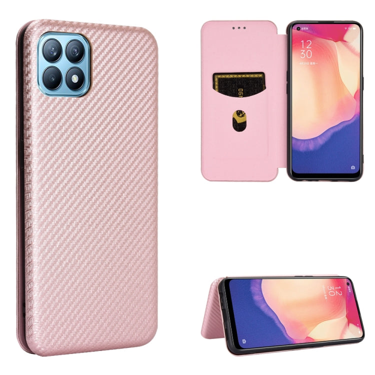 For OPPO Reno4 SE Carbon Fiber Texture Horizontal Flip TPU + PC + PU Leather Case with Card Slot