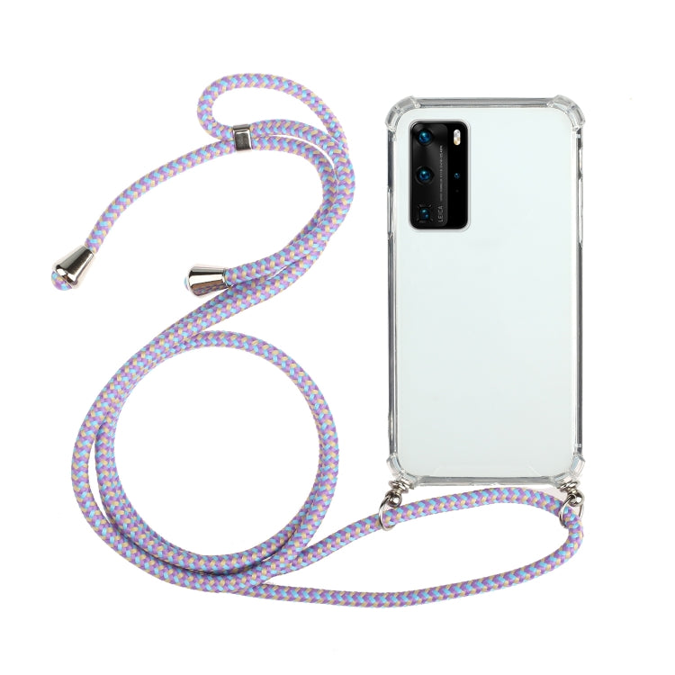 For Huawei P40 Four-Corner Anti-Fall Transparent TPU Protective Case with Lanyard