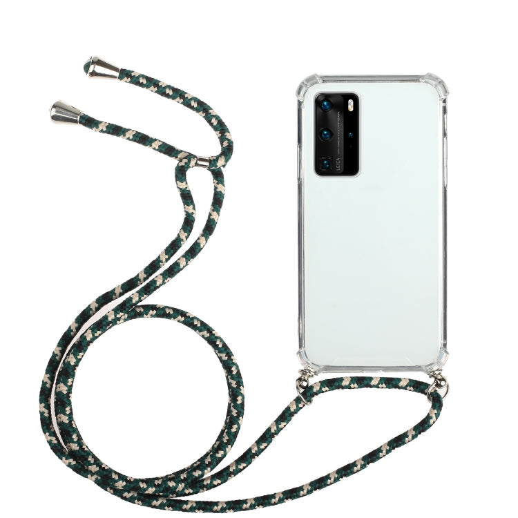 For Huawei P40 Pro Four-Corner Anti-Fall Transparent TPU Protective Case with Lanyard