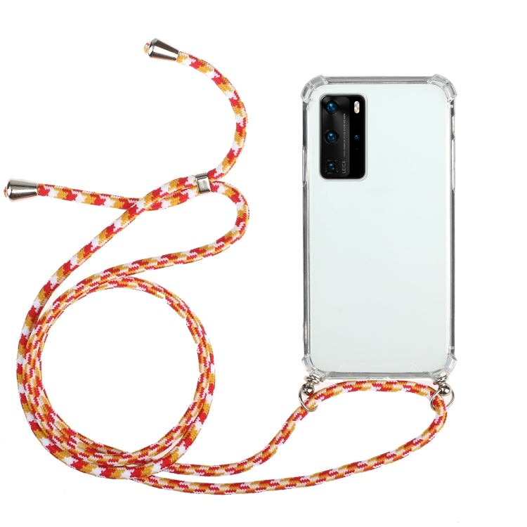 For Huawei P40 Pro Four-Corner Anti-Fall Transparent TPU Protective Case with Lanyard