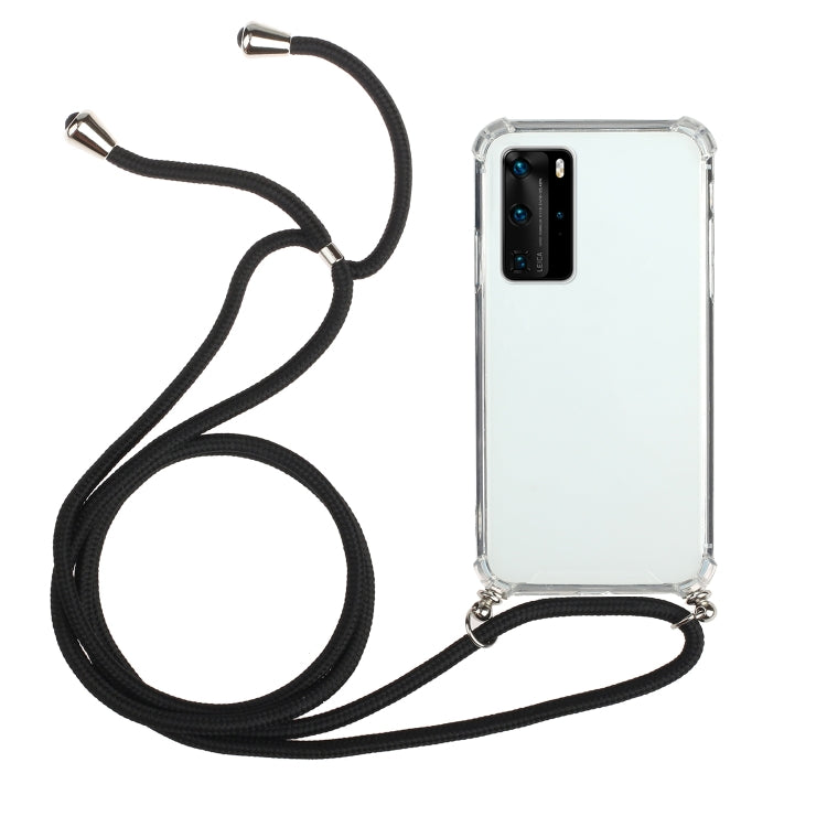 For Huawei P40 Pro Four-Corner Anti-Fall Transparent TPU Protective Case with Lanyard