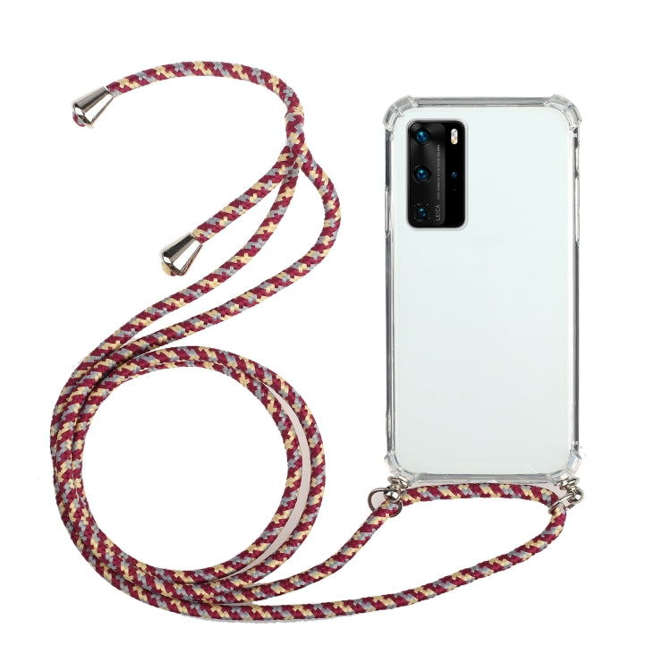 For Huawei P40 Pro+ Four-Corner Anti-Fall Transparent TPU Protective Case with Lanyard