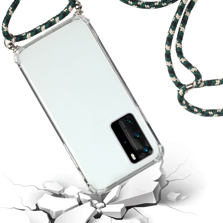 For Huawei P40 Pro+ Four-Corner Anti-Fall Transparent TPU Protective Case with Lanyard