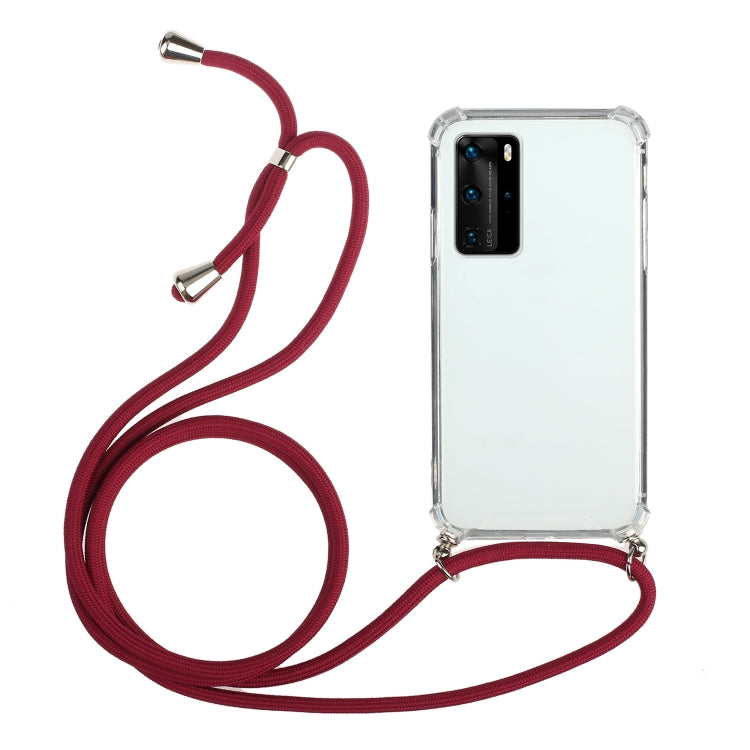 For Huawei P40 Pro+ Four-Corner Anti-Fall Transparent TPU Protective Case with Lanyard
