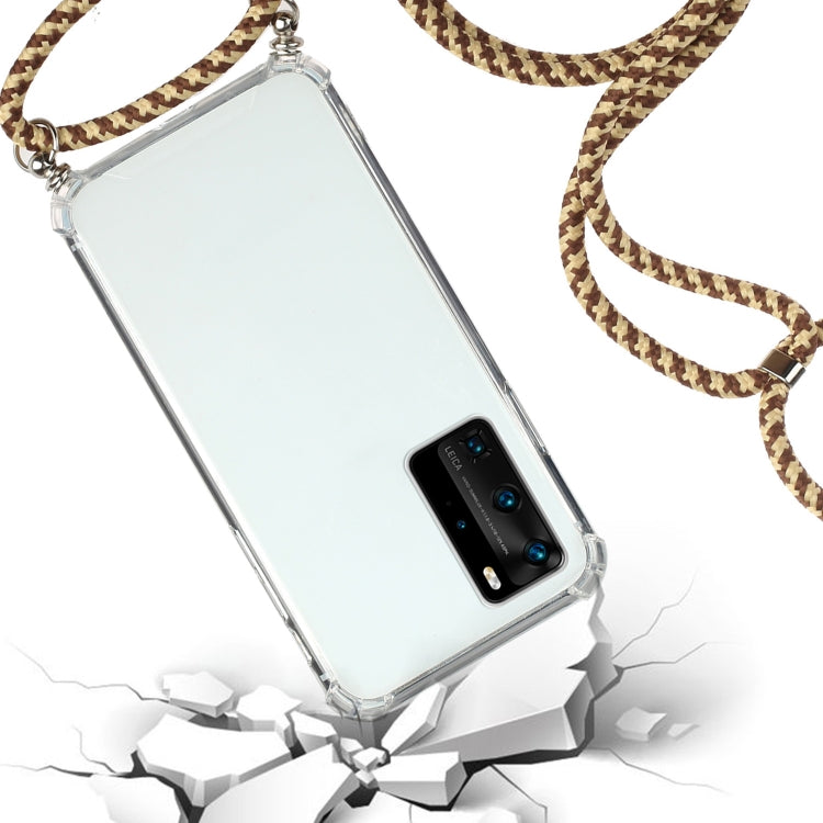 For Huawei P40 Pro+ Four-Corner Anti-Fall Transparent TPU Protective Case with Lanyard