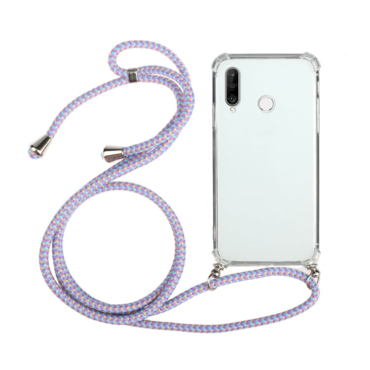 For Huawei Y6p Four-Corner Anti-Fall Transparent TPU Protective Case with Lanyard