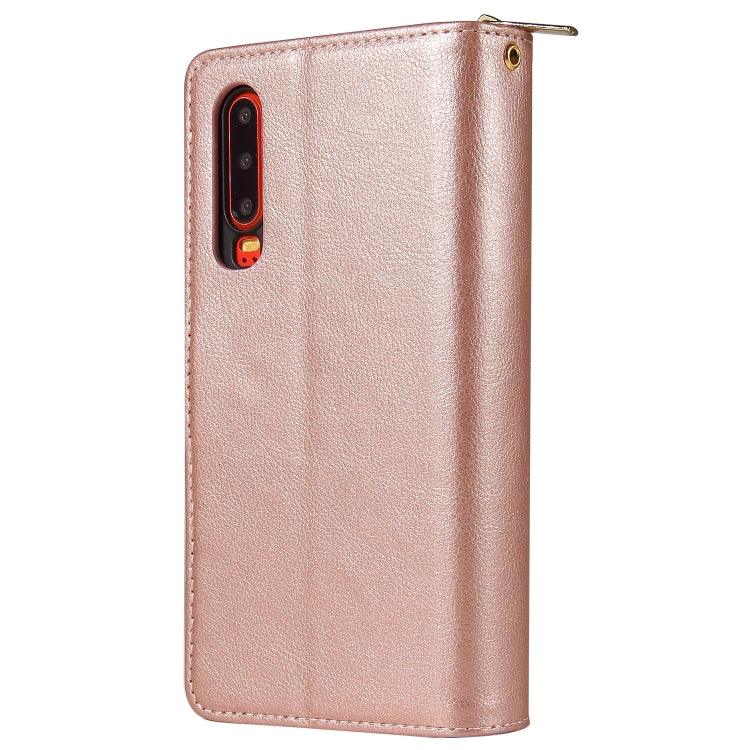 For Huawei P30 Zipper Wallet Bag Horizontal Flip PU Leather Case with Holder & 9 Card Slots & Wallet & Lanyard & Photo Frame