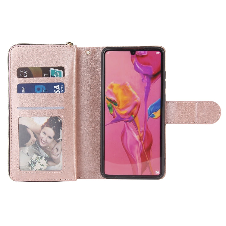 For Huawei P30 Zipper Wallet Bag Horizontal Flip PU Leather Case with Holder & 9 Card Slots & Wallet & Lanyard & Photo Frame